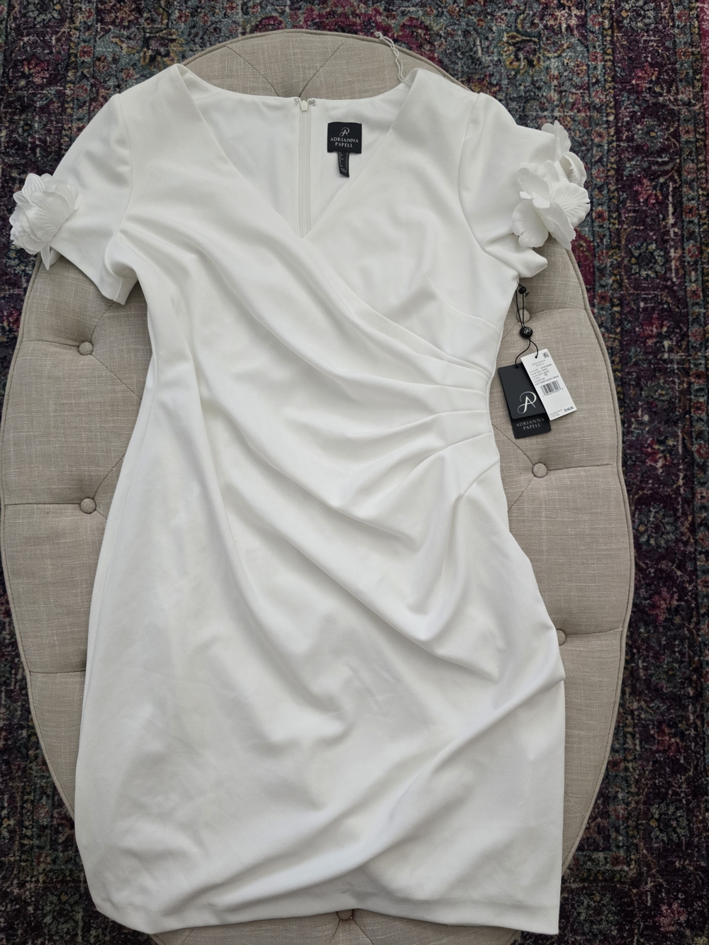 Adrianna Papell Off White Ivory 3D Floral Short Dress Bridal Wedding 18 1X XL